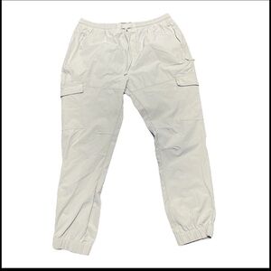 Fried Denim Pants Mens XL White Nylon Cargo Joggers Elastic Cuff Stretch